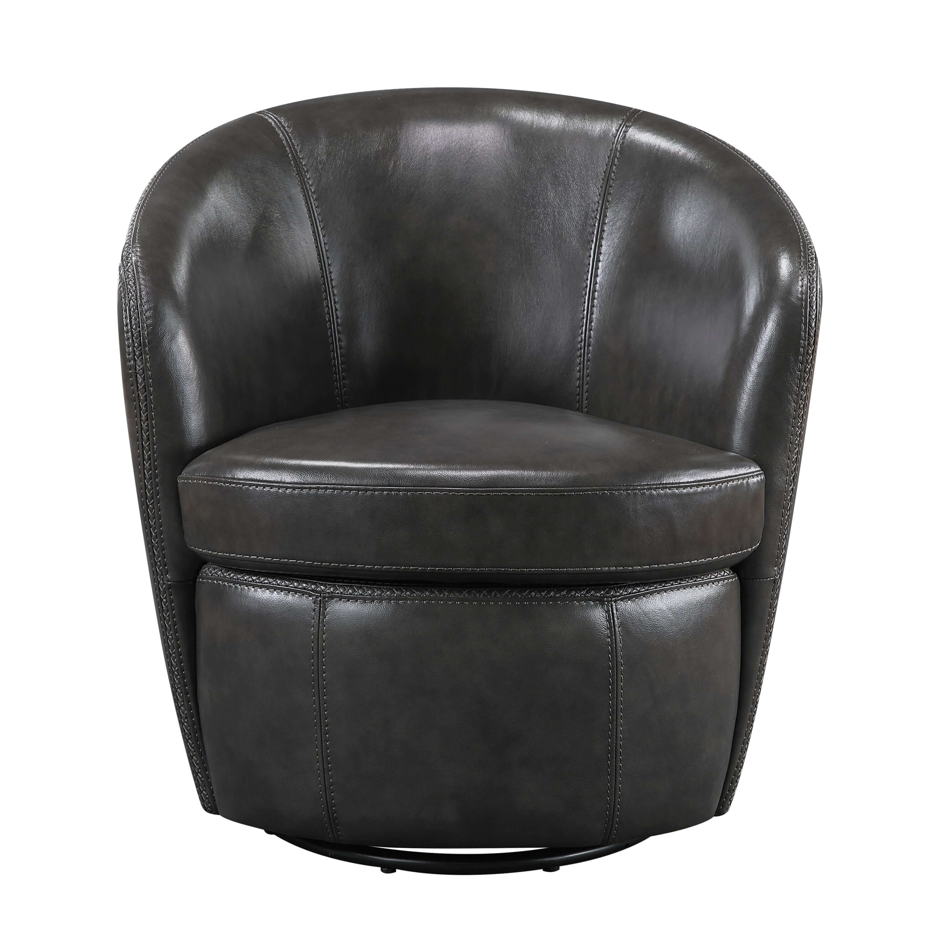 Luxurious Top-Grain Leather Barrel Swivel Chair