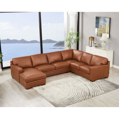 Dillon MCM Leather Chaise Corner Sectional 136