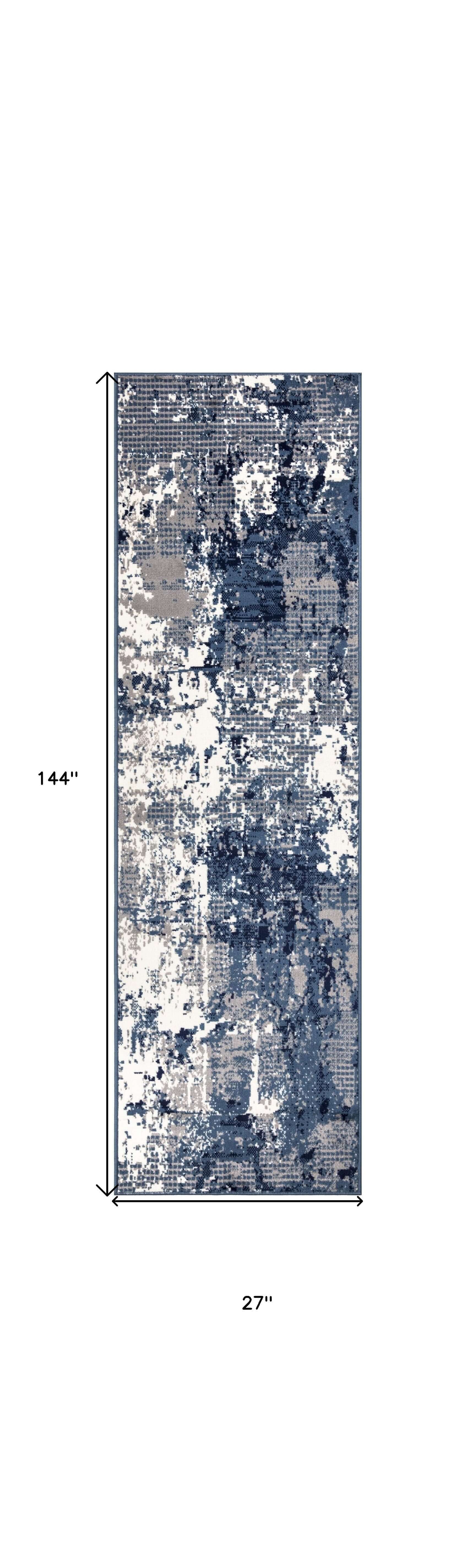 Blue Abstract Power Loom Runner Rug (Various Sizes)