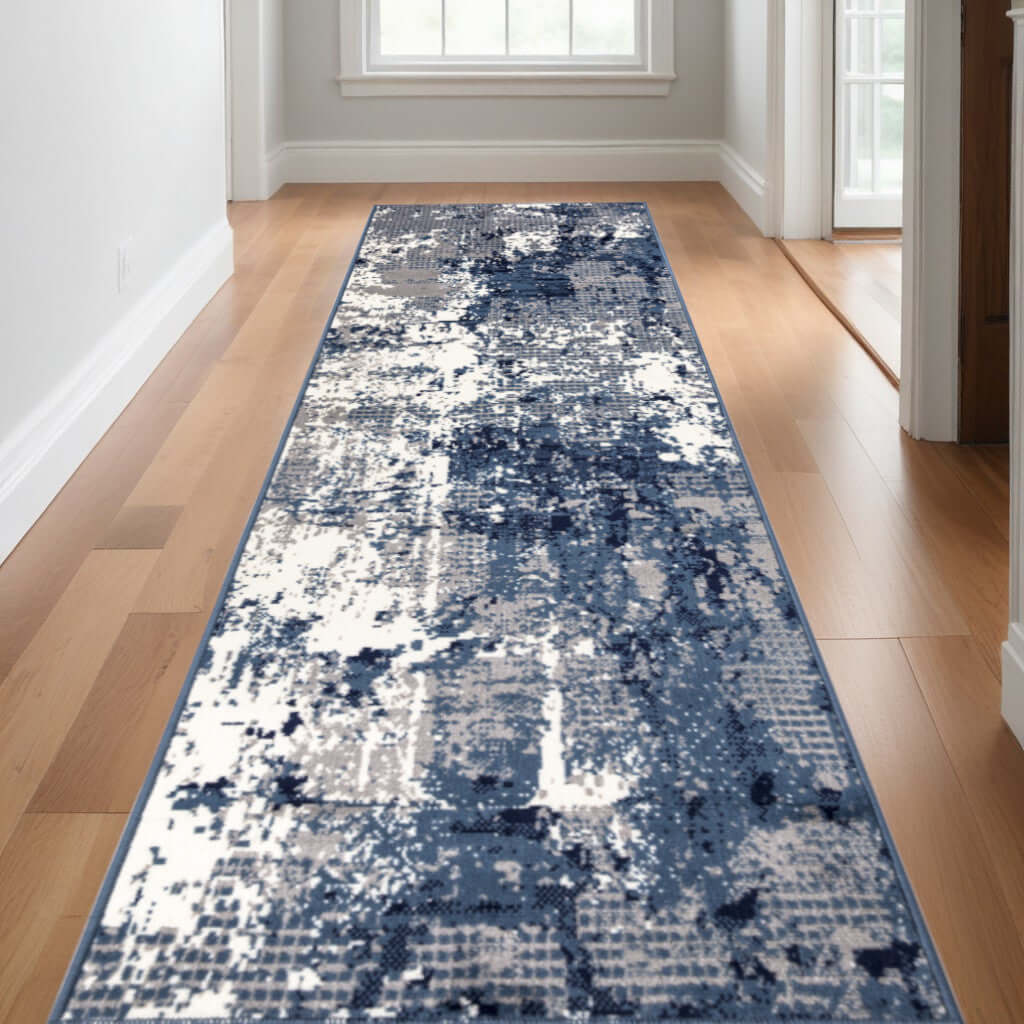 Blue Abstract Power Loom Runner Rug (Various Sizes)