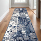 Blue Abstract Power Loom Runner Rug (Various Sizes)