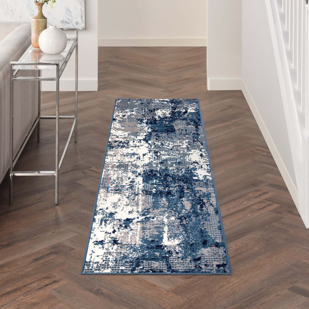 Blue Abstract Power Loom Runner Rug (Various Sizes)