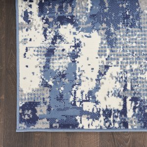 Blue Abstract Power Loom Runner Rug (Various Sizes)