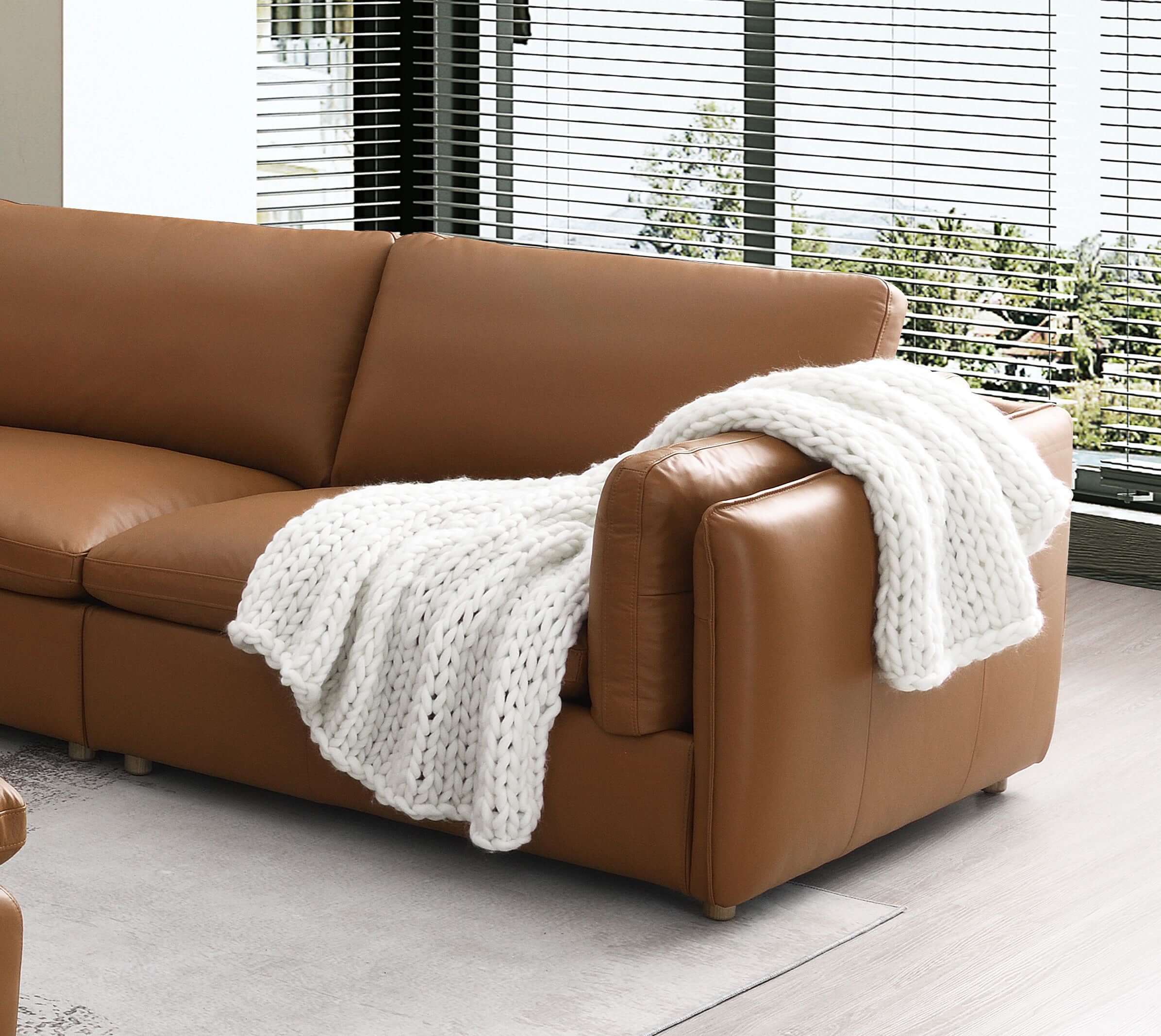 Brighton Top Grain Leather Low Profile Modular Sofa 148'