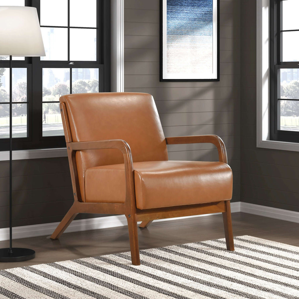 Faux Leather Upholstered Walnut Finish Armchair