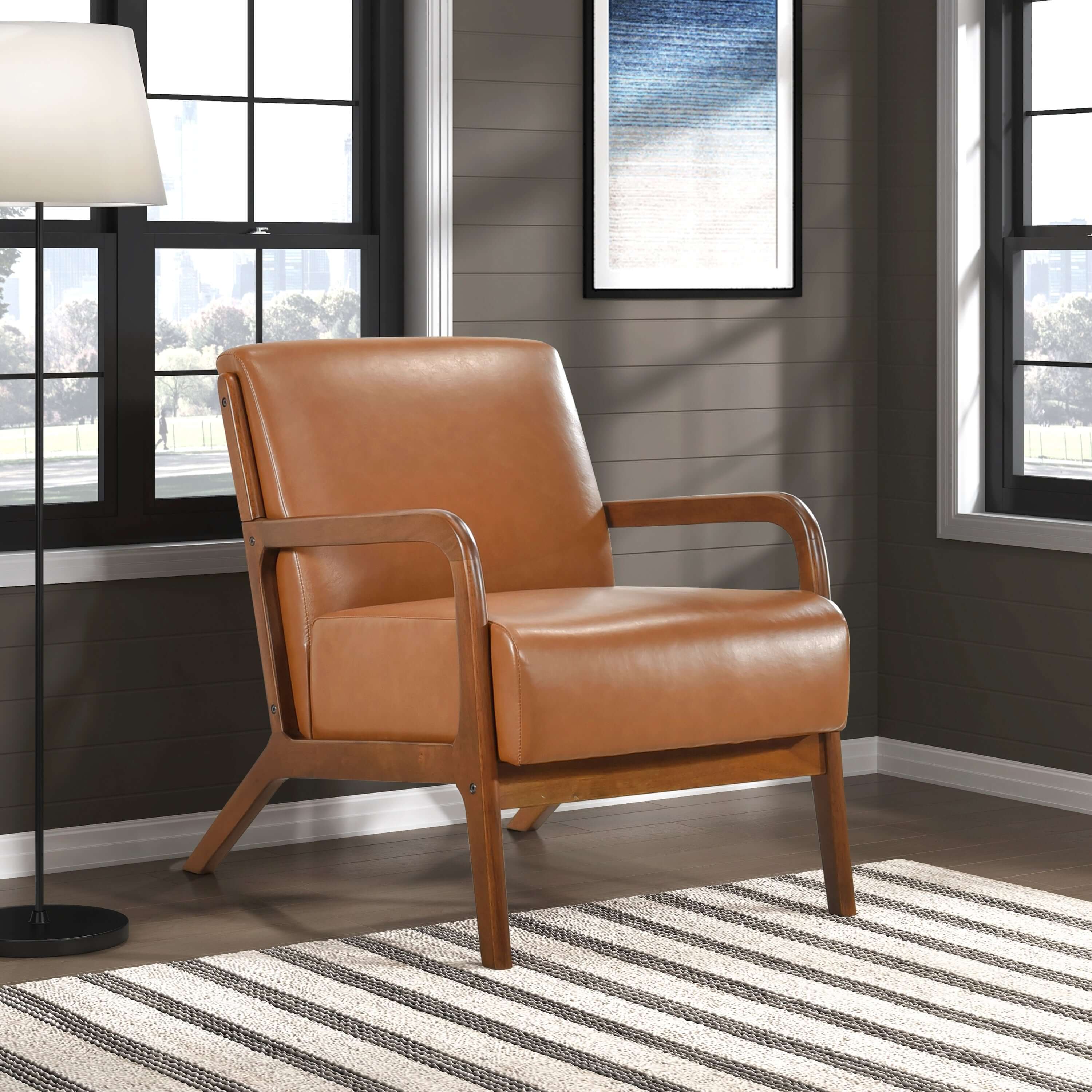 Faux Leather Upholstered Walnut Finish Armchair