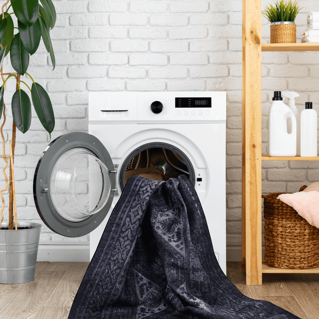 Black and Gray Washable Rectangular Area Rug (Various Sizes)