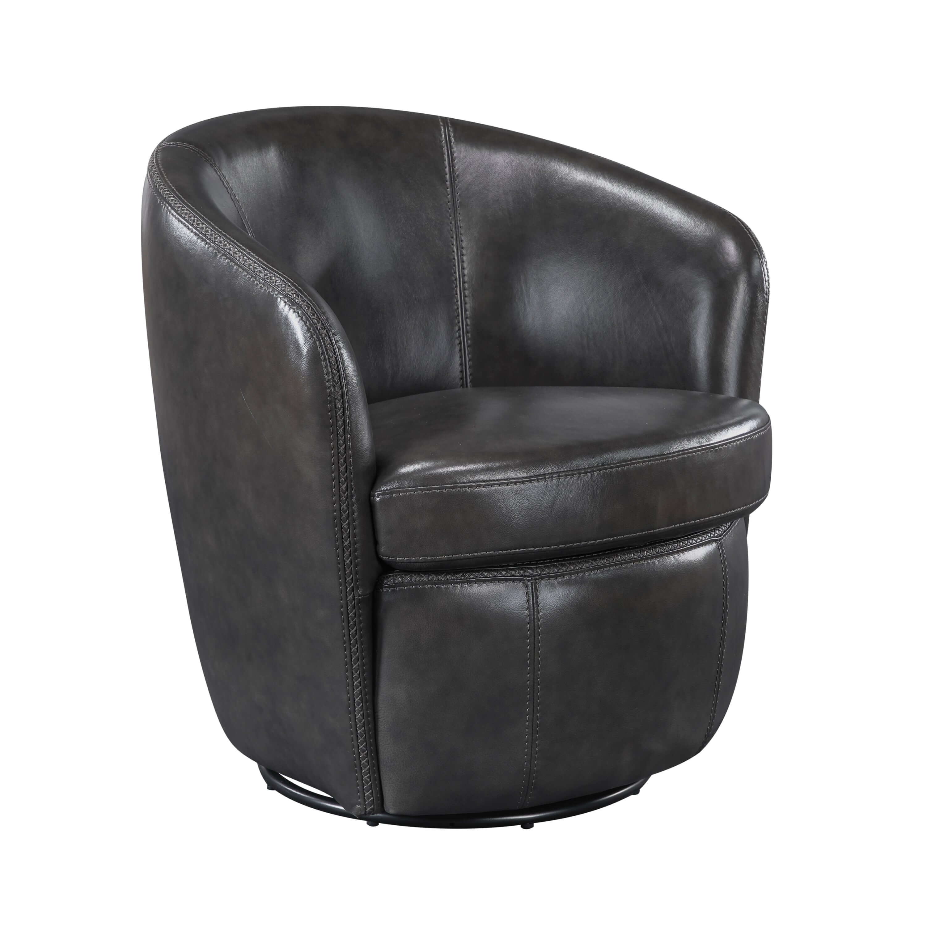 Luxurious Top-Grain Leather Barrel Swivel Chair