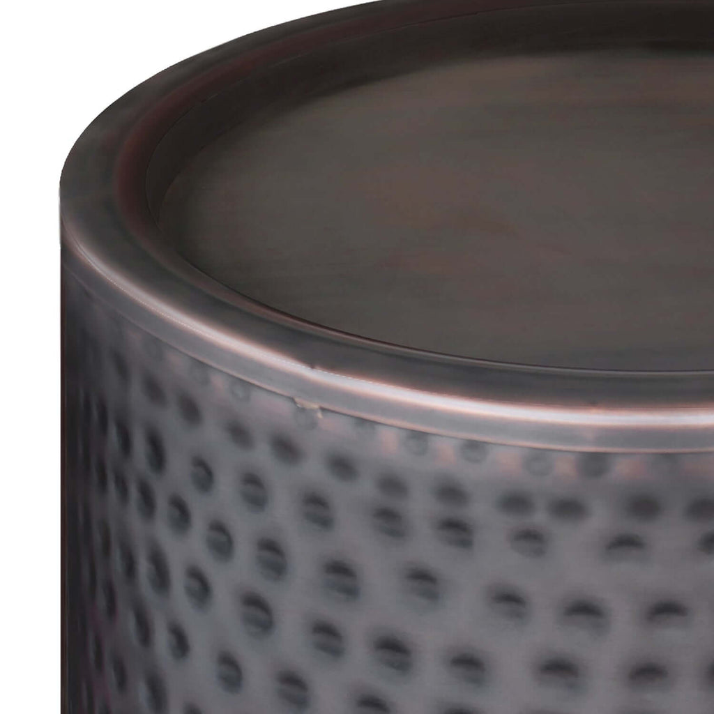 Corbin Hammered Antique Metal Cylindrical Side Table 16'