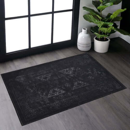 Black and Gray Washable Rectangular Area Rug (Various Sizes)
