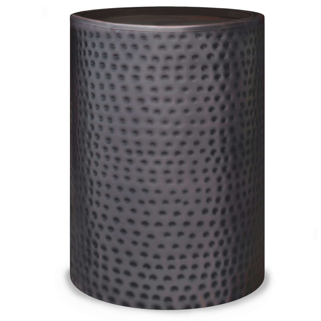 Corbin Hammered Antique Metal Cylindrical Side Table 16'
