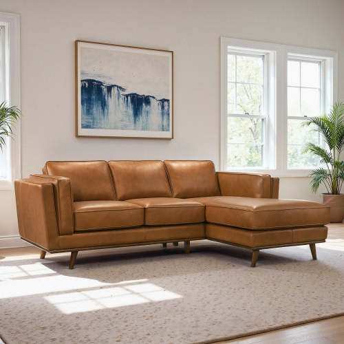 Chase MCM Tan Leather Chaise Sofa Sectional 92