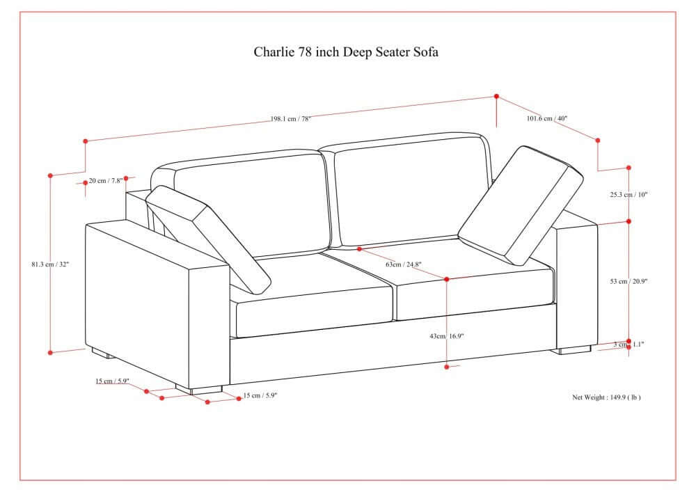Charlie Deep Seater Loveseat Sofa 78' (2 Colors)