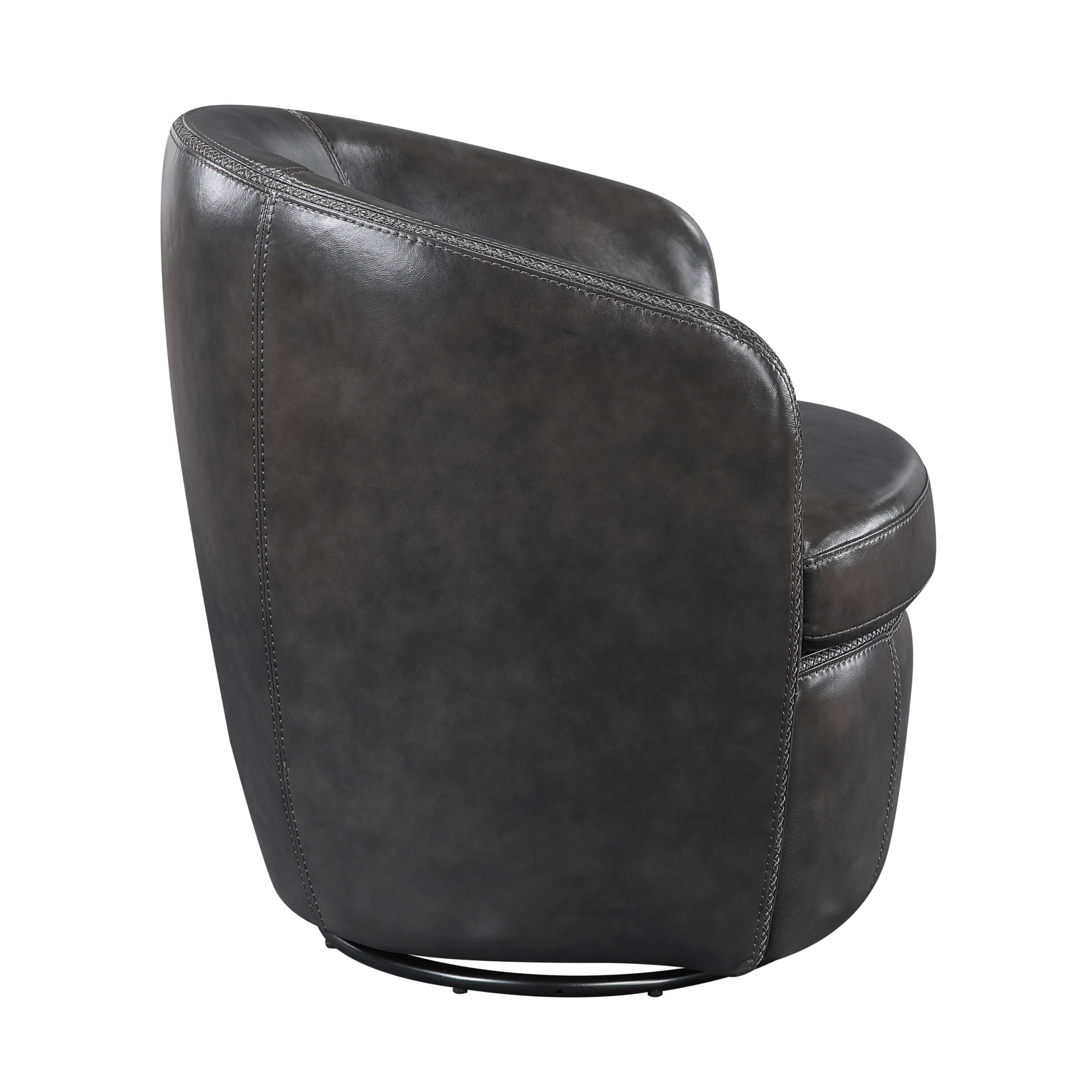 Luxurious Top-Grain Leather Barrel Swivel Chair