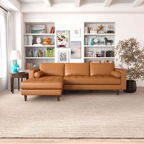 Anthony MCM Tufted Leather Chaise Sofa Sectional 101