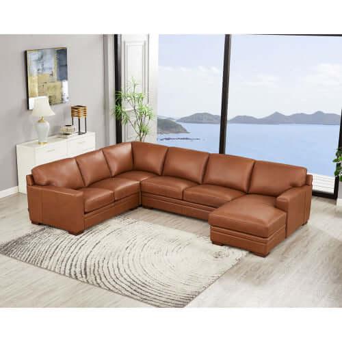 Dillon MCM Leather Chaise Corner Sectional 136