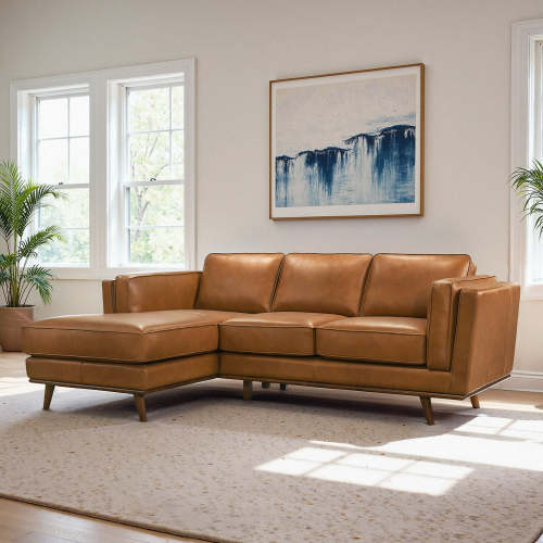 Chase MCM Tan Leather Chaise Sofa Sectional 92