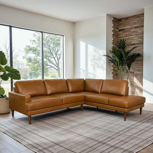 Corbin MCM Tan Leather Sectional Chaise Sofa 108