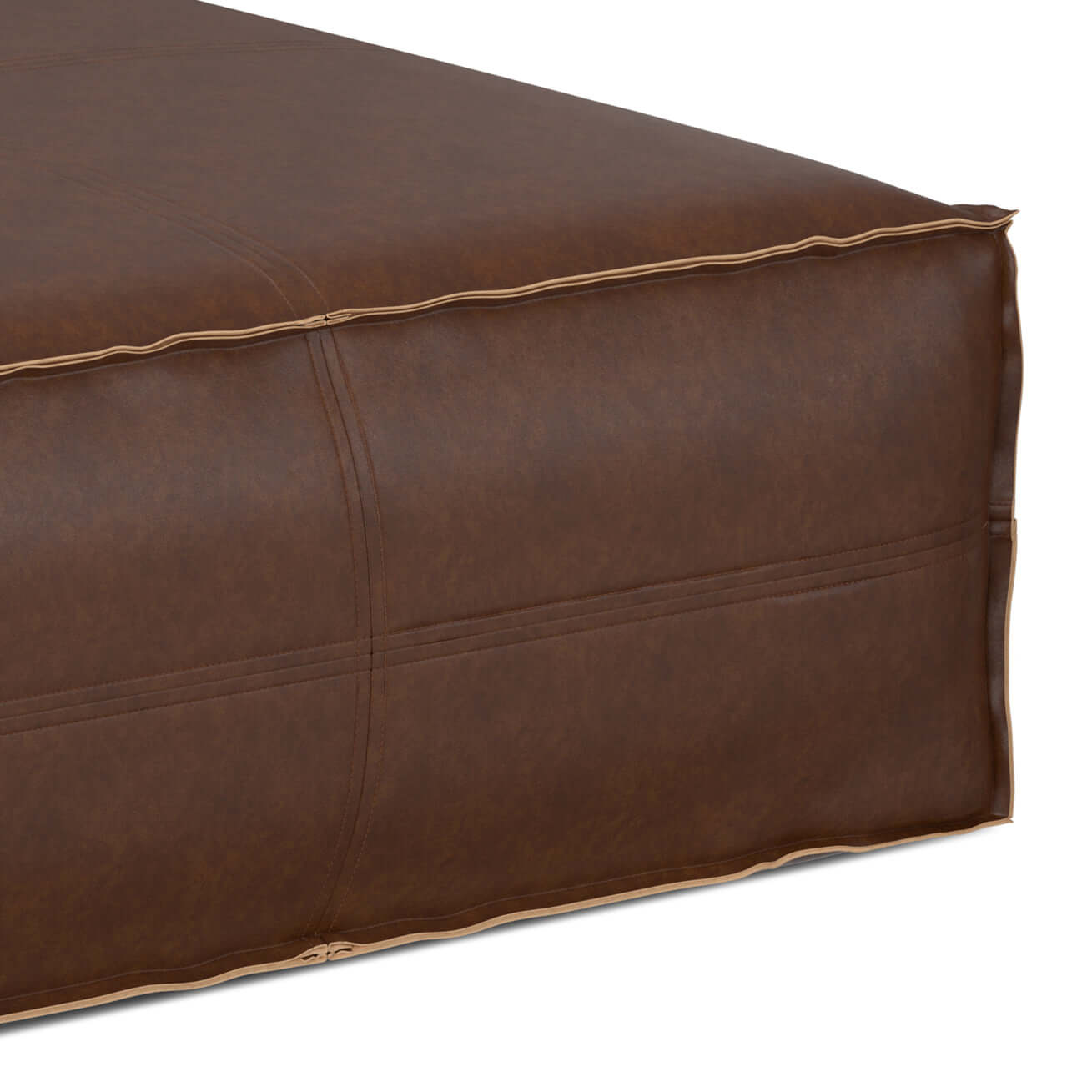 Brody Large Square Brown Faux Leather Ottoman 36W (2 Colors)
