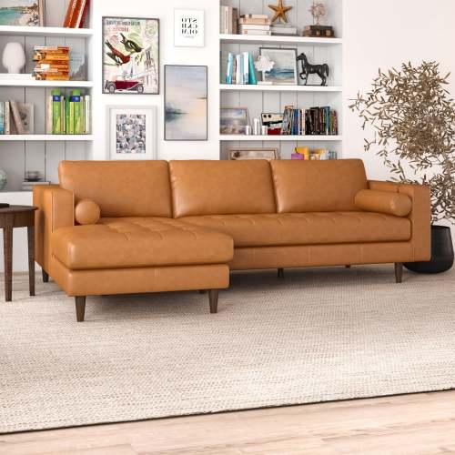 Anthony MCM Tufted Leather Chaise Sofa Sectional 101