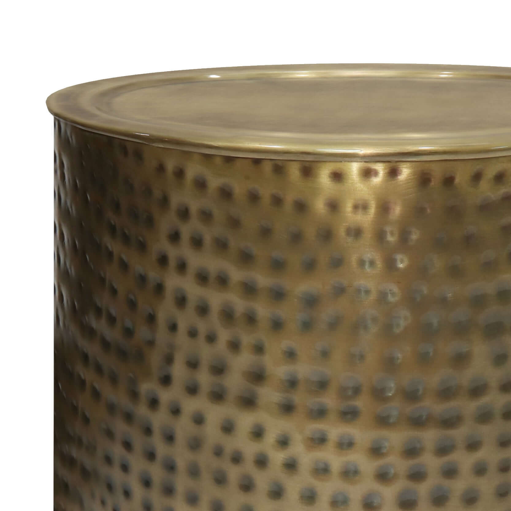 Corbin Hammered Antique Gold Metal Cylindrical Side Table 16