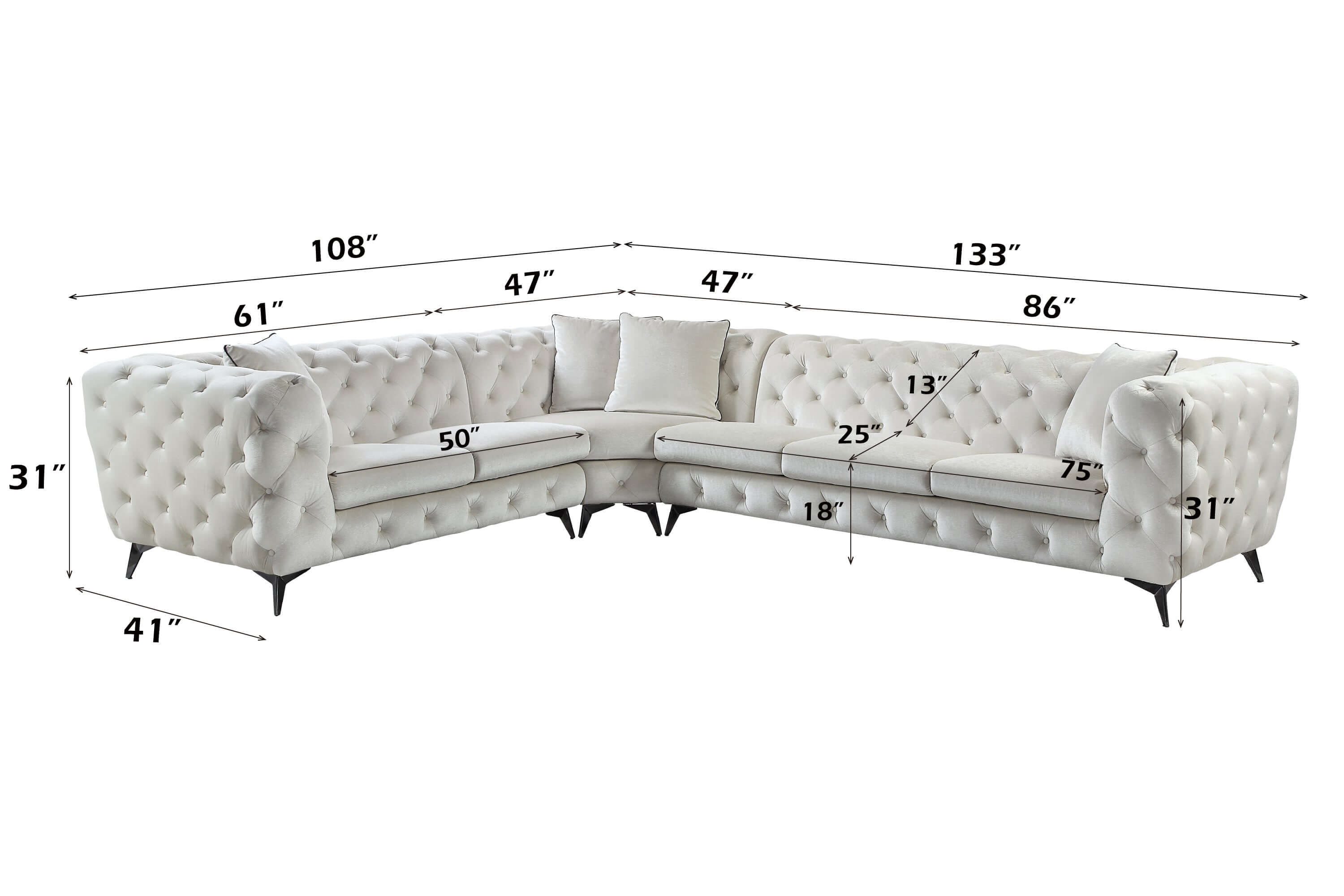 Atronia Beige Tufted Fabric Corner Sectional 133L