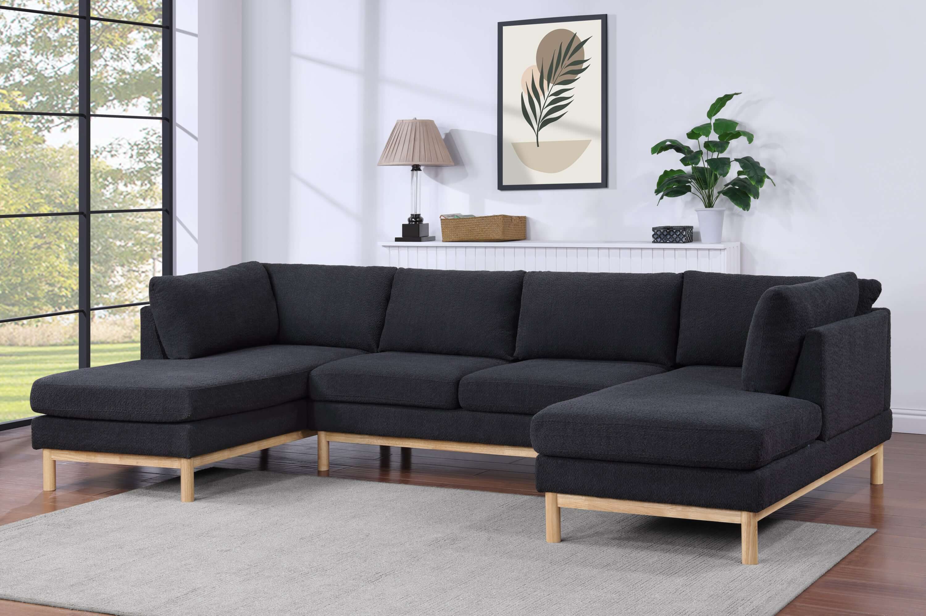Hallie Black Sherpa Dual Chaise Sofa Sectional (124)