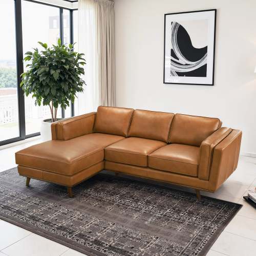 Chase MCM Tan Leather Chaise Sofa Sectional 92