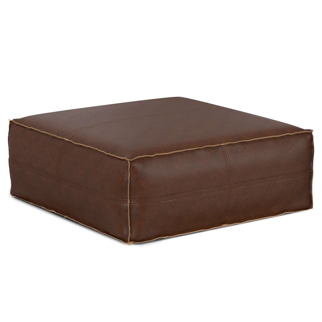 Brody Large Square Brown Faux Leather Ottoman 36W (2 Colors)