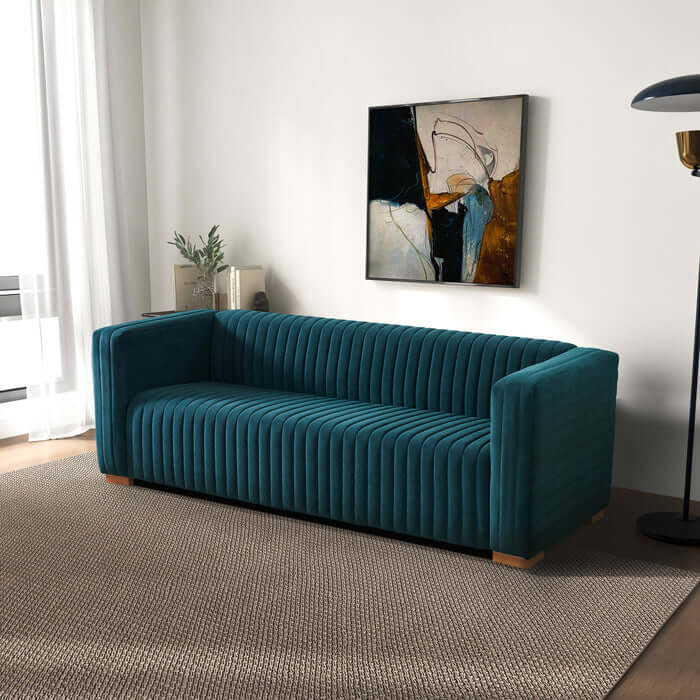 Elara Channel Tufted Velvet Sofa 90 (3 Colors)