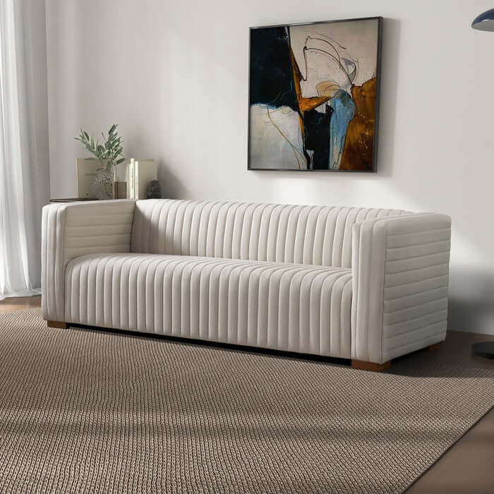 Elara Channel Tufted Velvet Sofa 90 (3 Colors)