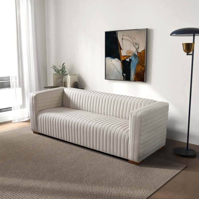 Elara Channel Tufted Velvet Sofa 90 (3 Colors)