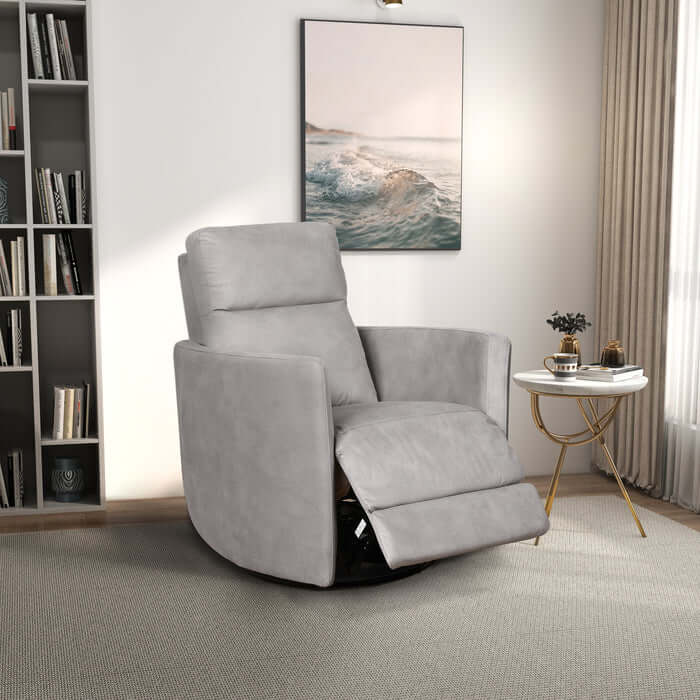 Lawson Grey Suede Swivel Glider Recliner Chair
