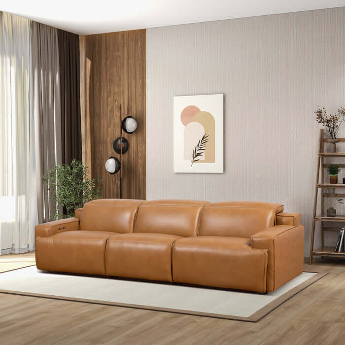 Urbana Modern Convertible Top-Grain Leather Sofa 120