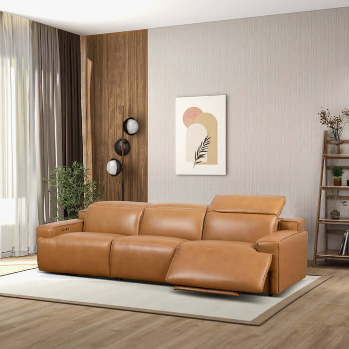 Urbana Modern Convertible Top-Grain Leather Sofa 120