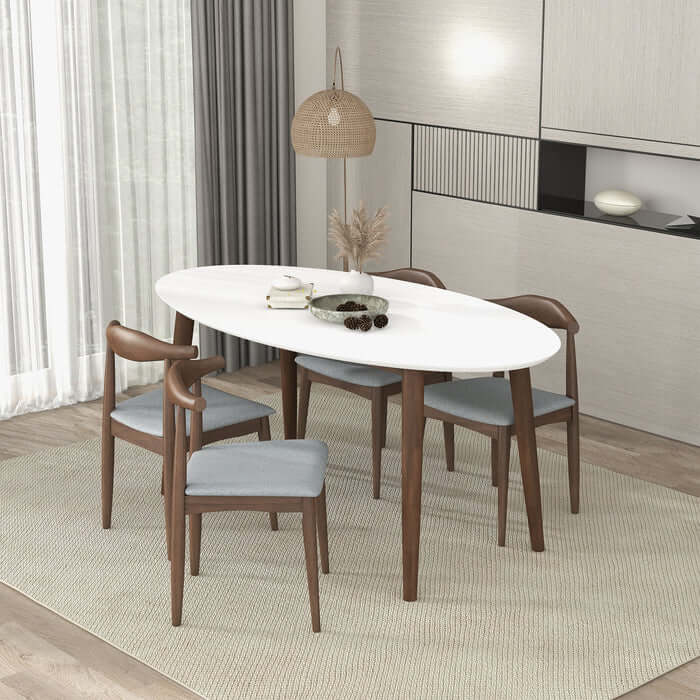 Ada MCM Walnut Wood Oval Dining Table 67 (2 Colors)