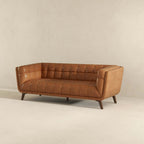 Addison MCM Button-Tufted Premium Leather Sofa 84”