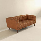 Addison MCM Button-Tufted Premium Leather Sofa 84”