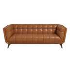 Addison MCM Button-Tufted Premium Leather Sofa 84”