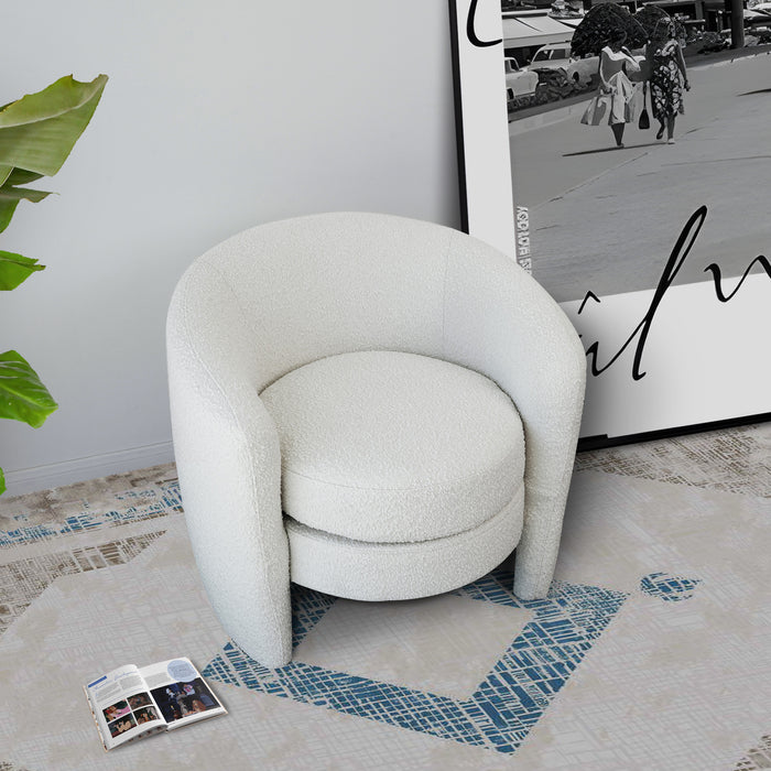 Avalon Modern White Boucle Barrel Armchair