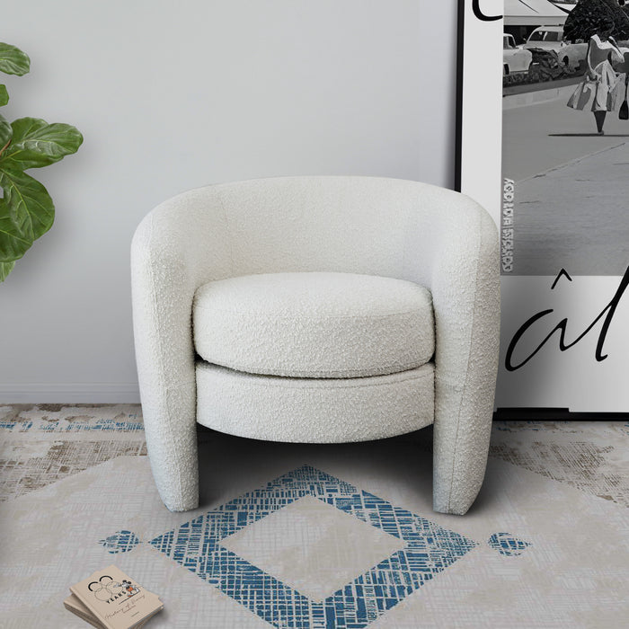 Avalon Modern White Boucle Barrel Armchair