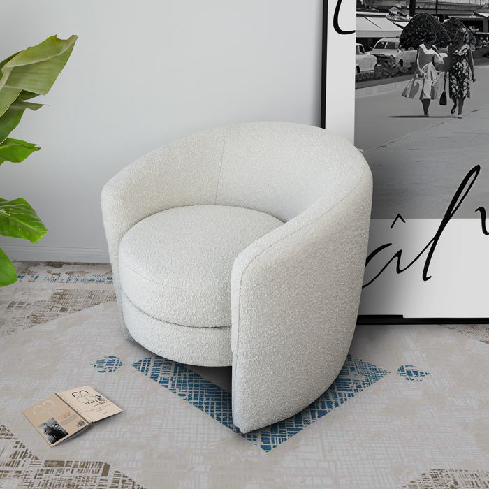 Avalon Modern White Boucle Barrel Armchair