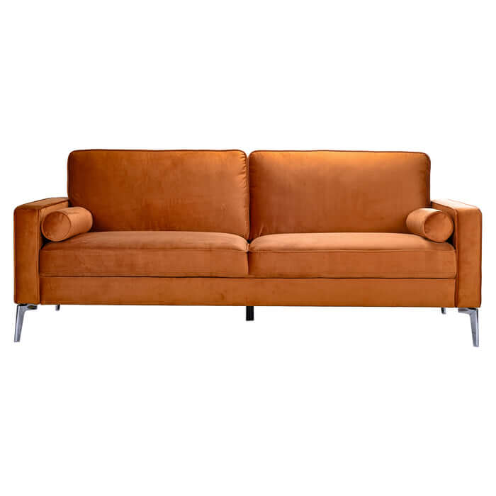 Axten Orange Velvet Upholstered Sofa Loveseat 77W