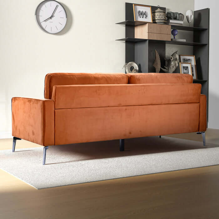 Axten Orange Velvet Upholstered Sofa Loveseat 77W