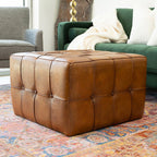 Benjiro Button Tufted Square Leather Ottoman 27