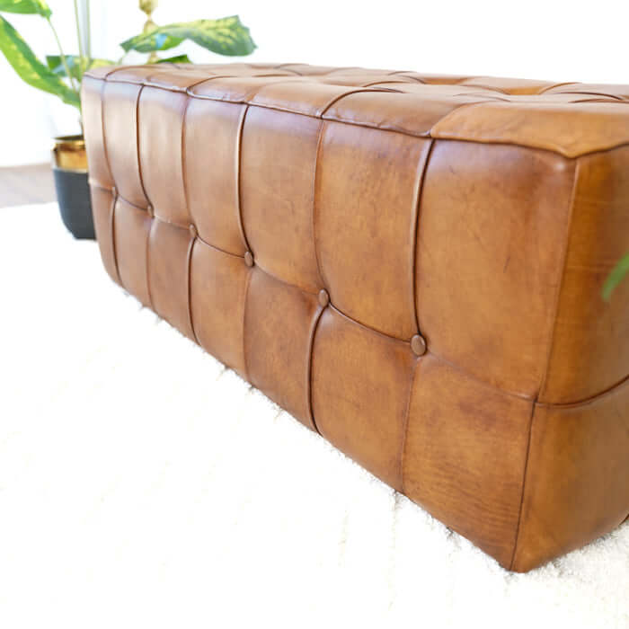 Benjiro Button Tufted Rectangular Leather Ottoman 47