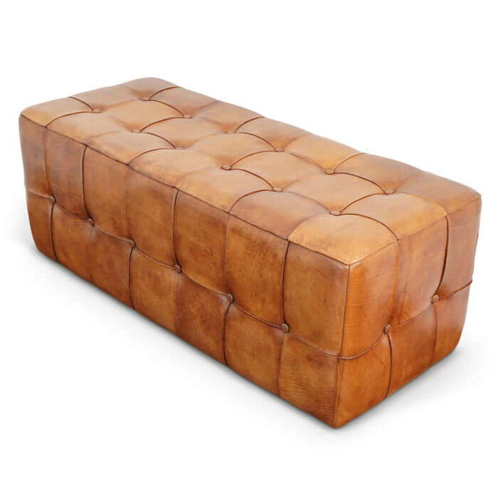 Benjiro Button Tufted Rectangular Leather Ottoman 47