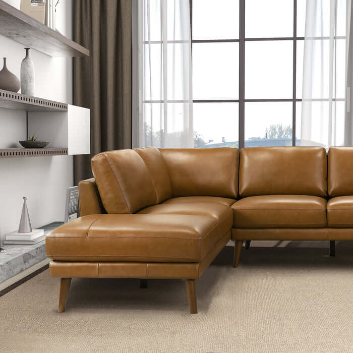 Benson L Shape Leather Sectional Chaise Sofa 97' (2 Colors)