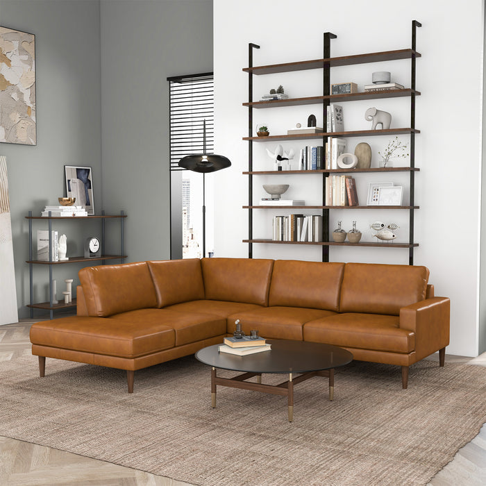 Corbin MCM Tan Leather Sectional Chaise Sofa 108
