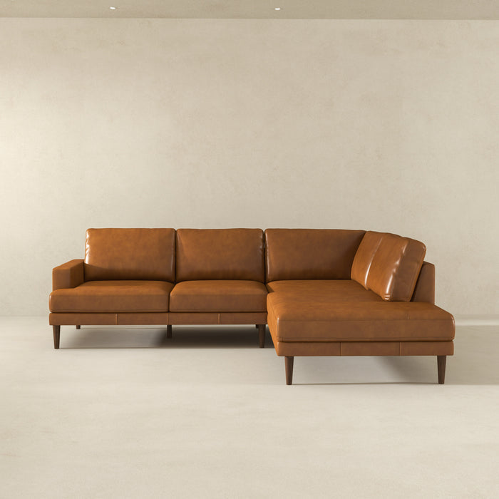 Corbin MCM Tan Leather Sectional Chaise Sofa 108